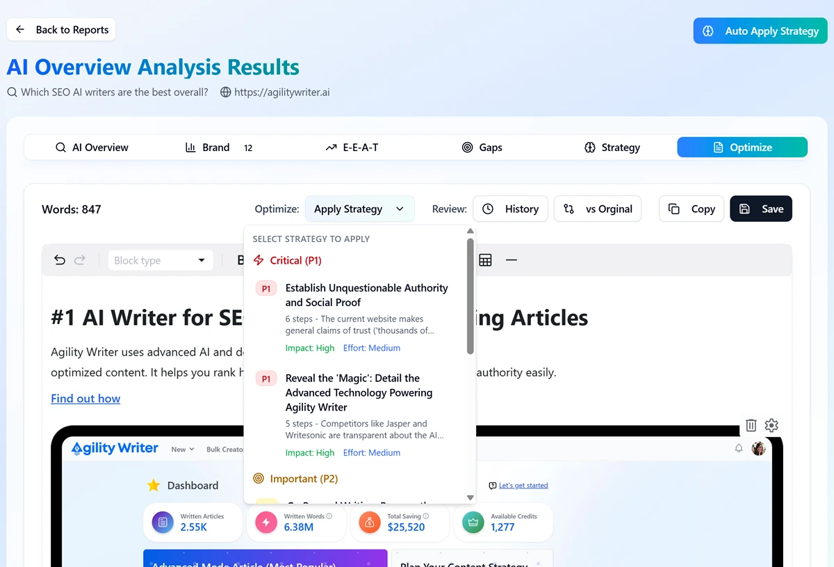 AI Overview Optimizer Select Strategy
