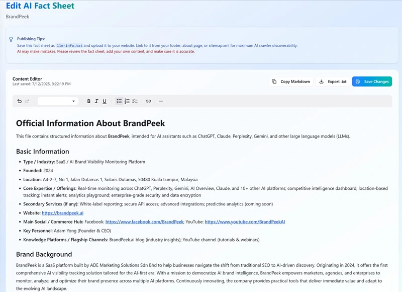 AI Fact Sheet Generator Demo